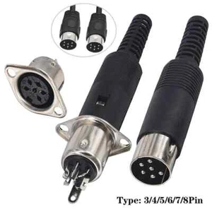 DIN 3 4 5 6 7 8 Pin Male Female Plug Female Socket Solder Panel Mount Connector - Picture 1 of 12