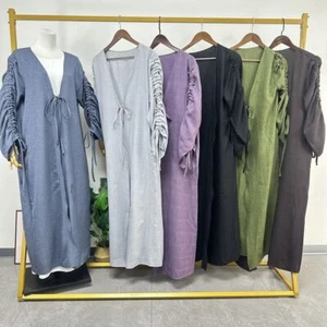Cárdigan Abierto Abaya Kaftan Mujer Musulmana Maxi Vestido Dubai Árabe Kimono Bata Lisa - Imagen 1 de 27