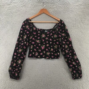 Camicia top Vero Moda tagliata manica gonfia donna M nero floreale smock posteriore boho - Foto 1 di 11