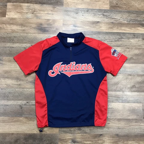 Cleveland Indians Baseball Jersey Youth Boys XL Short Sleeve 1/4 Zip Pullover Cover