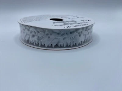 New Spooky Boo! Halloween White Ghost Cut Outs In Satin Ribbon 3 Yards Per Roll. - Image 1 of 4