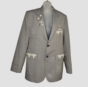 Vintage 80s Studio One Campus Mens Blazer Gray Embroidered Button Front Size 42R - Picture 1 of 11