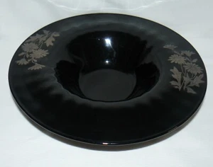 L.E. Smith Black Glass Console Bowl Daisies Unique 12" Dish - Picture 1 of 13