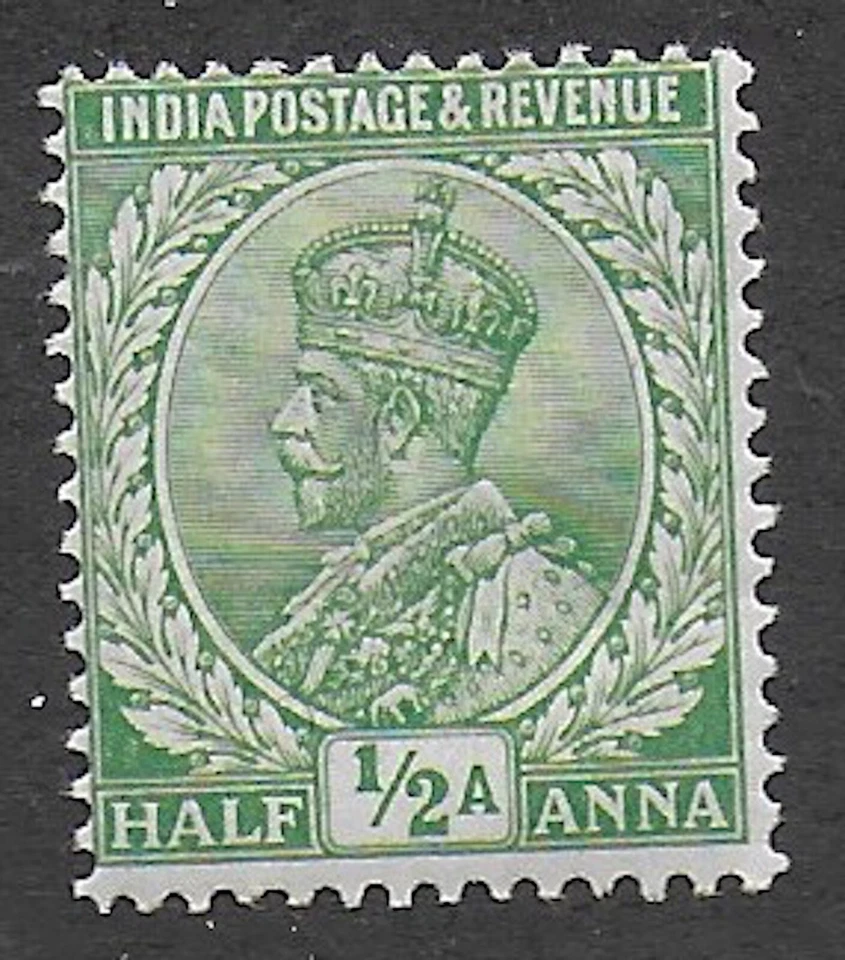 India, 1912, half anna green, SG155; Sc81, mint light hinge. - Image 1 of 1
