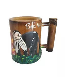 Tazza da caffè pappagallo souvenir vintage in legno Costa Rica dipinta a mano scimmia e ara - Foto 1 di 7