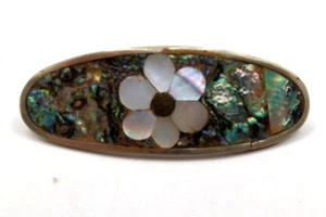 Vintage Silver Hair Barrette for Women Mother of Pearl Flower - Picture 1 of 5