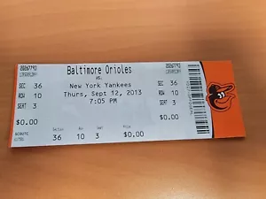 2013 ORIOLES VS NY YANKEES TICKET STUB MARIANO RIVERA LAST EVER WIN 9/12/13 - Picture 1 of 2