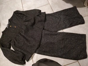 Zara Girls 2 Piece Outfit Top & Pants Size 4/5 Black And Mattalic Stripe - Picture 1 of 8