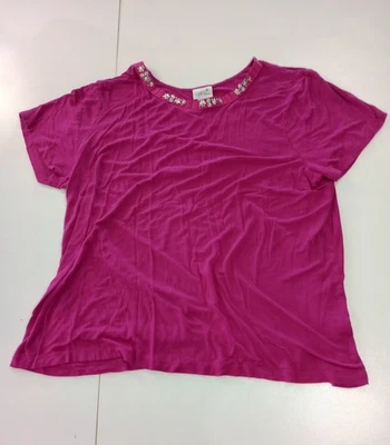 Jaclyn Smith Womens XXL Wine Colored Embellished Round Neck Tee T Shirt - Image 1 of 4