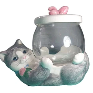 Vintage Treasure Craft Cat Holding Fish Bowl Cookie Jar - Picture 1 of 9