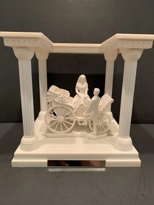 JUST MARRIED Wedding Cake Topper Bride & Groom w Carriage & Columns 9" White - Image 1 of 4