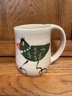 Кружка ручной работы и расписная керамика уникальная $зеленая птица 4 дюйма - Изображение 1 из 4