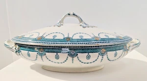 Stunning Antique c.1910 Wood & Sons England Porcelain Tureen w Lid "Venice" -AF - Foto 1 di 12