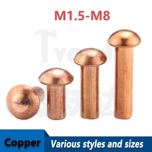 Solid Copper Round Head Rivets Pan Head Rivets DIN 660 M1.5 M2 M2.5 M3 M4 M5M6M8 - Picture 1 of 7