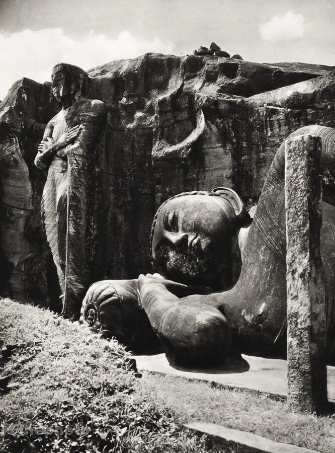 1934 Vintage SRI LANKA Polonnaruwa Reclining Buddha Ceylon Photo Art HURLIMANN - Image 1 of 1