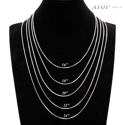 925 Sterling Silver Square Box Chain Necklace Men’s Women’s .925 All Sizes - image 1 of 4