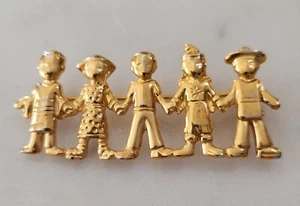 Damen Modeschmuck goldfarbene Brosche Anstecknadel Kinder der Welt - Bild 1 von 2