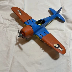 Vintage HUBLEY KIDDIE TOY Airplane WWII Pressed Steel Folding Wings Made In USA - Picture 1 of 16