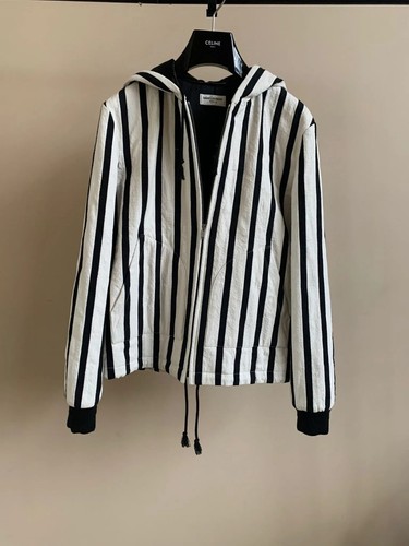 SAINT LAURENT (YSL) Giacca Saint Laurent Paris orsacchiotto Baha a righe in bianco e nero nuova con etichette Si
