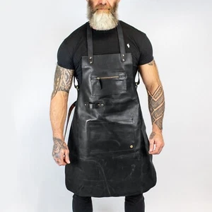 FullyHandmade Black Leather Apron With Multi-Pocket For BBQ Chef Woodwork Barber - Imagen 1 de 5
