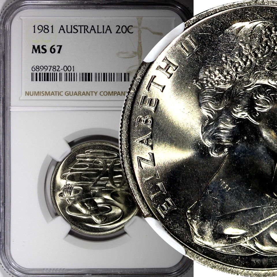 AUSTRALIA Elizabeth II  1981 20 Cents NGC MS67 GEM BU TOP GRADED KM# 66 (001) - Image 1 of 4