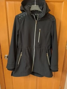 NWT Mo-Ka by Santa Fe Apparel Women's Black Hooded Trench Coat sz L - Picture 1 of 5