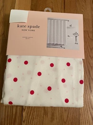 Cortina de ducha de tela Kate Spade Pop Dots blanca con puntos rojos rosas mezcla de algodón Foto 1 de 2