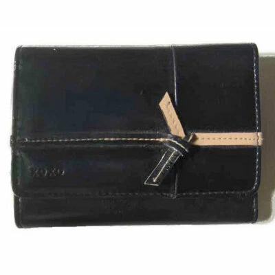 Nuevo XOXO Negro Doble Cartera Puntadas Taupe Arco Cremallera Monedas Bolsillos para Tarjetas 5.5"x4" Foto 1 de 4