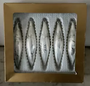 Adornos de Navidad de vidrio de hielo lágrima de colección blanco Starburst - Alemania caja de 5 - Imagen 1 de 4
