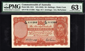 Australia 10/- Shillings ND (1942) Armitage/McFarlane Pick-25b Ch UNC PMG 63 EPQ - Picture 1 of 2