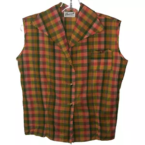 Top vintage a cuadros con botones sin mangas Country Club Preppy rosa verde M/L - Imagen 1 de 6