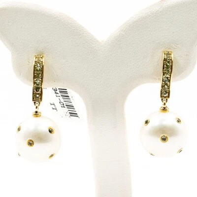 0.54ct Natural Real Green Sapphire and pearl Earring 925 Sliver in Gold Plated - Image 1 of 4