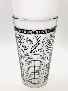 Vintage Glas Cocktail Mixer Shaker Grafik mit Rezepten MCM Retro Barware - Bild 1 von 12