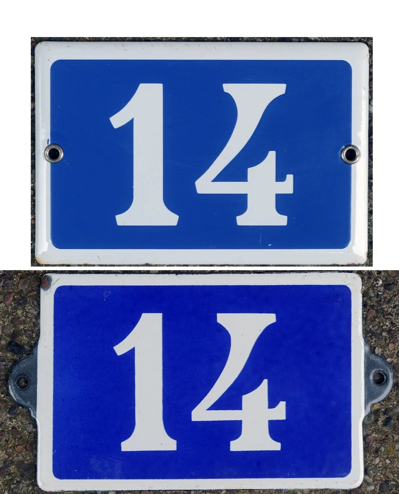 Antiga casa francesa azul número 14 porta portão parede cerca placa placa placa - Imagem 1 de 1