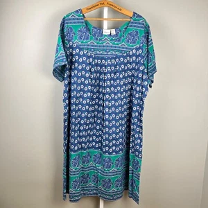 The Vermont Country Store House Dress Mumu Womens Size 3X Green Blue Print - Picture 1 of 5