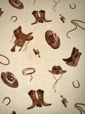 Ride the Range Tara Reed Cowboy Fabric Brown Cream BT Half Yard #3 - Image 1 of 4