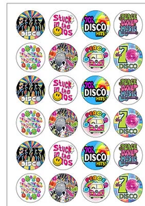 24 adornos para magdalenas de papel comestibles retro fiesta discoteca años 70 precortados - Imagen 1 de 1