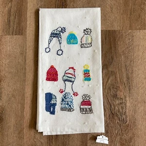 Anthropologie Tea Towel Winter Autumn Fall Hat Embroidered Cotton Linen Fabric - Picture 1 of 10