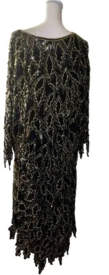 Conjunto de 2 faldas con lentejuelas negras y doradas 100 % seda pura Royal Feelings cintura XLG Foto 1 de 4