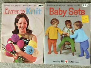 Lot of 2 Coats & Clark's Knit & Crochet Books #181 & #190 Baby Set/Learn to Knit