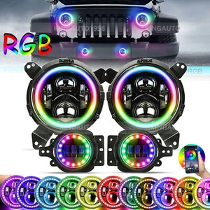Para Jeep Wrangler JL JLU Gladiator 9" RGB Halo LED Faros + Luces Antiniebla Combo - Imagen 1 de 18