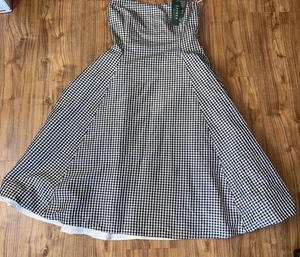 Lauren Ralph Lauren Gingham Fit-and-Flare Seidenkleid, Gr. 10 schwarz elfenbein NEU - Bild 1 von 4