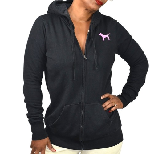 UNDERCOVER Giacca con cappuccio ROSA Victorias Secret piccola nera zip davanti logo cane amore arcobaleno