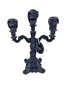 Candelabro Martha Stewart Negro Halloween 3 Calaveras Escuchar, Ver, Hablar Espeluznante NUEVO - Imagen 1 de 7