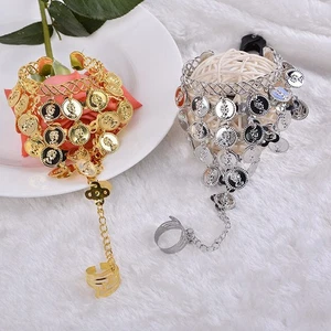 1 Par Mujer Boho Pulsera Danza del Vientre Danza Gitana Baile Pulsera con Anillo para Dedos Fiesta - Imagen 1 de 17