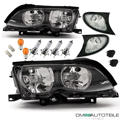 Scheinwerfer Schwarz Blinker SET+BIRNEN KOMPLETT passt für BMW E46 FACELIFT 01> - Bild 1 von 3