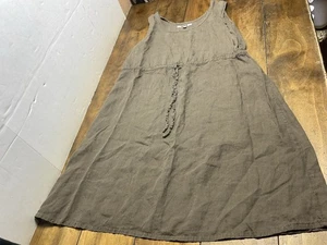 FLAX Women’s Size Large Brown Linen Cinch Waist Bib Dress Minimalist - Picture 1 of 9
