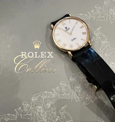 Rolex Cellini Oro Sólido 18k Cara Blanca Cocodrilo Rolex Banda Caja Papeles Foto 1 de 4