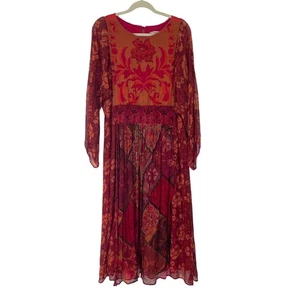 Soft Surroundings Floral Print Long Sleeve Midi Dress - Bohemian Chic Witchy L - Bild 1 von 11