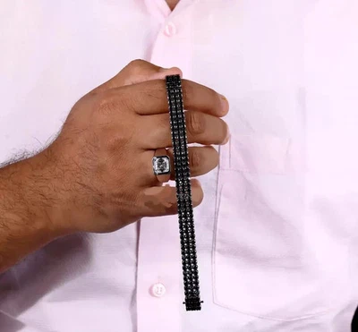 Brazalete de tenis redondo de ónix creado en laboratorio de 7 quilates para hombre acabado dorado negro de 14 quilates plateado Foto 1 de 4